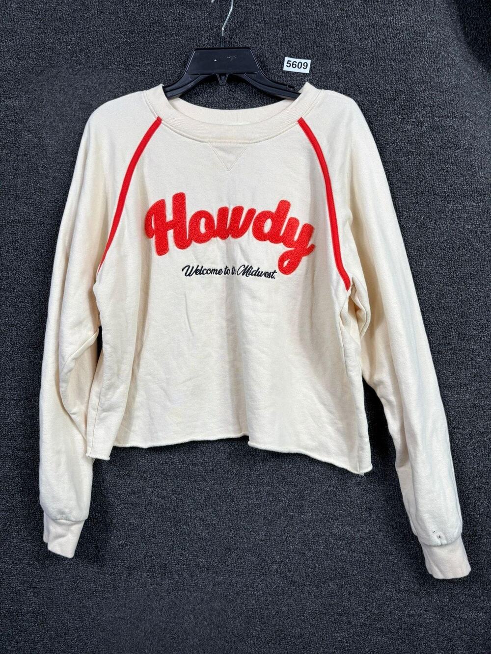 Modish Rebel Sweatshirt Womens XL Cream Howdy Welcome to the Midwest Cropped
